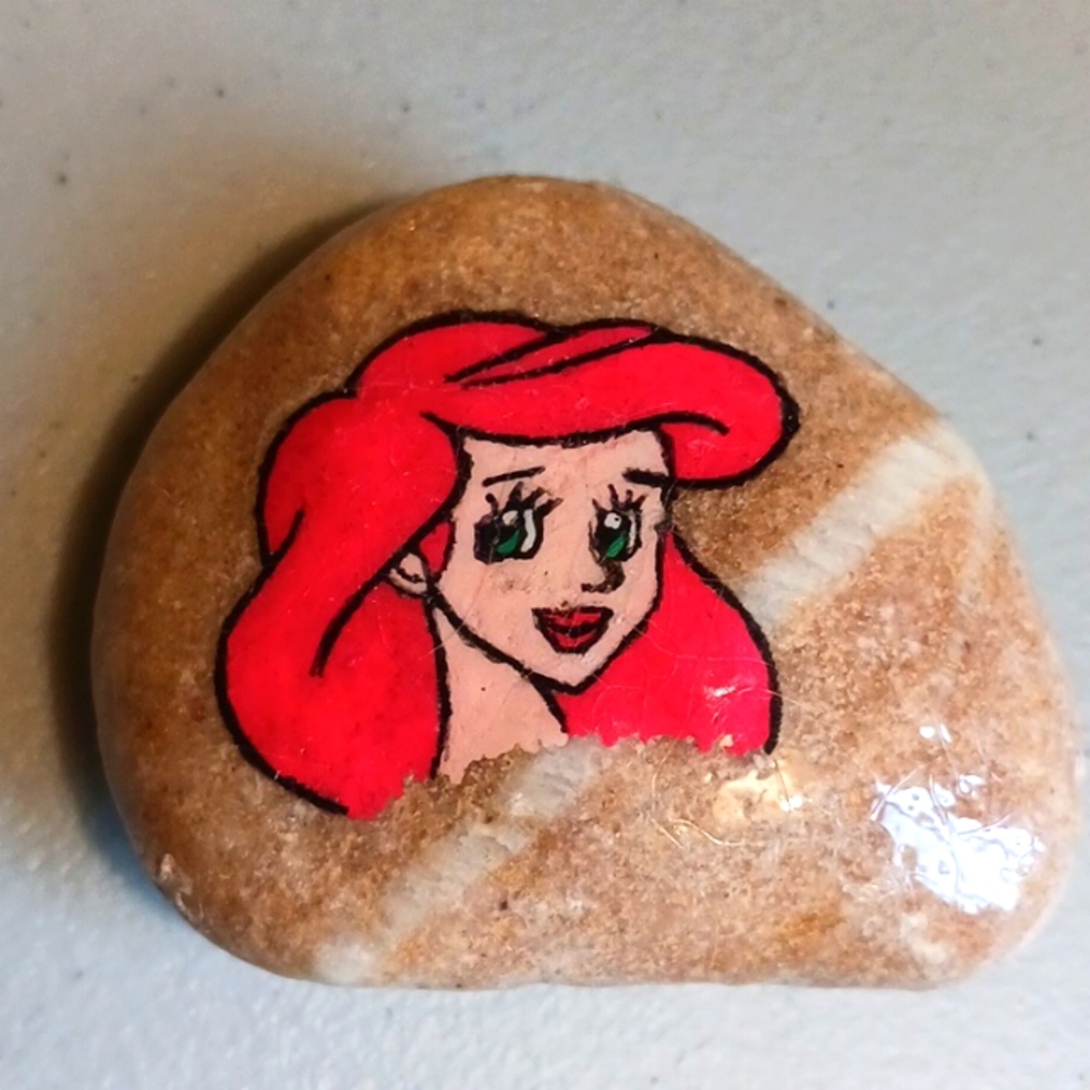 Ariel, The Little Mermaid Painted Art Rock Wishing Stone Paper Weight